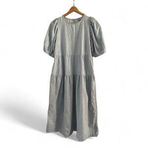 Old Navy Women's M Tiered Blue Chambray Cottagecore Puff Sleeve Pockets Dress